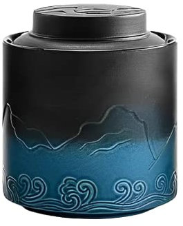 NS Online Kleine Urne für menschliche Asche, Andenken – Schwarz-Blauer Farbverlauf, 14 cm, Keramikurnen, Kapazität 102 Kubikzoll, Meereswelle, Gedenkurne für Menschen, Haustiere, 1 Stück