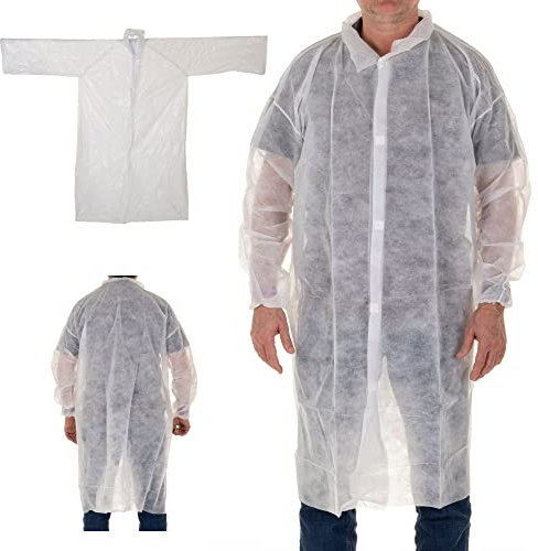 XARA - (Lot 10) Blouses Jetables Medical TNT avec Fermeture par Contact de 35 g - Surblouse Jetable Respirant et Résistant - Protection et Hygiène - Taille Unique L - 105x127CM - Couleur Blanc