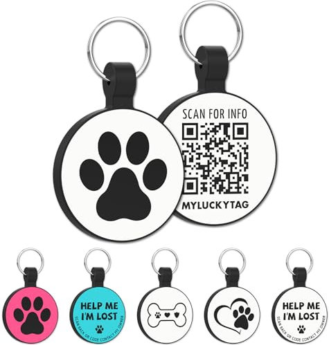 MYLUCKYTAG Etiquetas silenciosas de silicona para perro con código QR, escanea QR, recibe correo electrónico de alerta instantánea de ubicación de mascotas