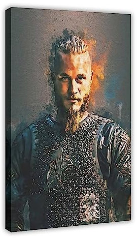 Vikings Ragnar Lothbrok Leinwand-Poster, Wandkunst, Dekordruck, Bild, Gemälde für Wohnzimmer, Schlafzimmer, Dekoration, Rahmenstil, 40 x 60 cm