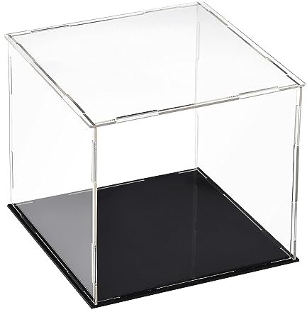 TA-VIGOR Acrylic Clear Display Case, 15 x 15 x 15cm Assemble Countertop Box Cube Organizer Stand Dustproof Protection Showcase with Black Base for Action Figures Toys Collectibles Home Storage