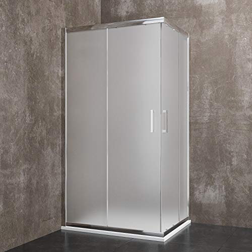 Box Doccia Rettangolare Porte Scorrevoli In Cristallo Temperato Satinato da 6 mm Cabina Bagno Con Struttura Alluminio Anodizzato Maniglie in Acciaio Cromato Ante 195 Cm H (70 x 90 cm)