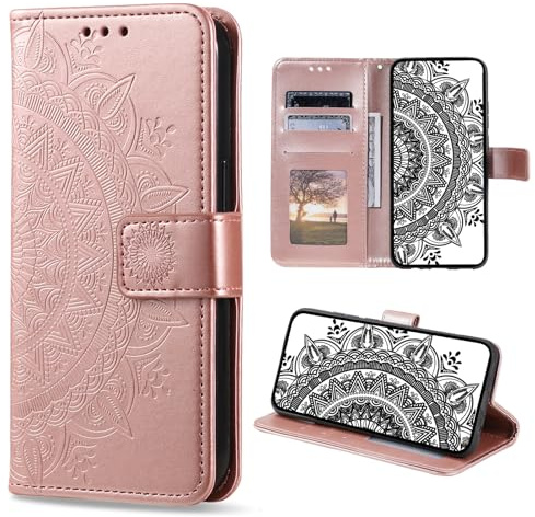 CASEONJAN Handyhülle für iPhone SE 2020 / SE 2022/8 / 7 Hülle, PU Leder Klapphülle mit [Kartenfach], Flip Case Handytasche Prägung Schutzhülle für iPhone SE 2020 / SE 2022/8 / 7 (Roségold)