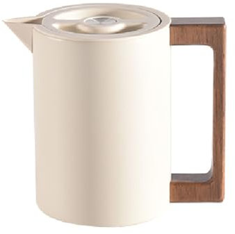Pichet Isotherme Thermos, Carafe à Café Thermique Acier Inoxydable, Avec Poignée En Bois Et Bouton-poussoir De Sécurité Simple, Pour La Maison, L'hôtel, Le Bureau (Beige,0.6L)