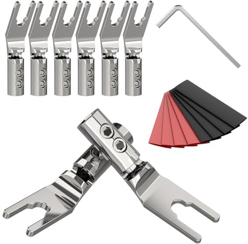 YuanYong HiFi Gabelstecker Reines Kupfer rhodiniert Y-Stecker 8 Stück | High-End, Doppelte Schraubverriegelung, Mit Inbusschlüssel/Schrumpfschlauch, Für Lautsprecherkabel bis 4,5mm