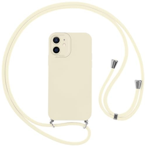 Vauki Coque pour iPhone 12 Mini avec Cordon, Etui avec Collier - Tour de Cou Lanière en Corde - Silicone Housse avec Réglable Chaine pour iPhone 12 Mini, Bandouliere - Blanc
