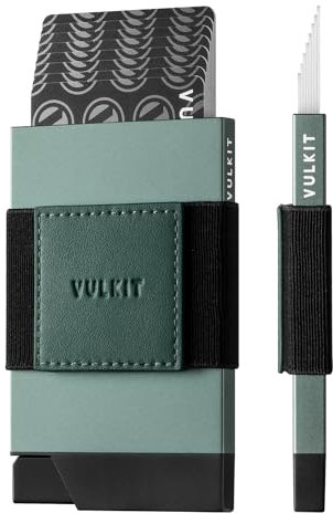 VULKIT Portefeuille Porte-Cartes de Crédit Fin et Minimaliste en Métal avec Bande d'argent et Blocage RFID, Peut Contenir des Cartes, des Billets et de l'argent Liquide