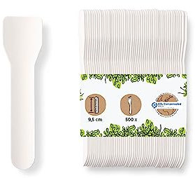 BIOZOYG Portionneuse à glace écologique I 500 bâtonnets à glace en papier blanc I Cuillère à glace biodégradable & écologique I Cuillère en papier jetable I Portionneuse à glace durable