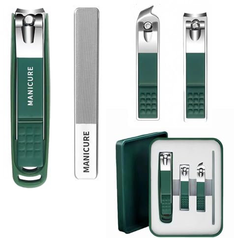 MIUPOO Nail Clippers Set with Catcher,Mess Free Nail Clippers,Self Collecting Stainless Steel Nail Cutter and Sharp Oblique Toenail Clippers and Nail File 4 Pieces
