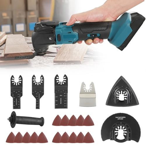 ADWOLT Akku Multifunktionswerkzeug 18V für Makita,Multitool 6 Einstellbare Geschwindigkeiten 8500-21000RPM Bürstenlos Motor,für Entfernen,Schaben,Schneiden mit 23 Zubehör(Batterien nicht enthalten)