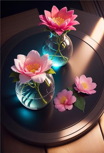 Pintura Diamante Punto de Cruz Kit Completo, Diamond Painting flor en una taza,Pintar con Diamantes 5D,Cristal Art Pintura por Numeros Adultos Regalos,Decoración Hogar 100x130cm-40x51 inch-100W