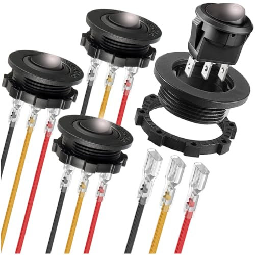 MKBKLLJY 4St. runder Wippschalter DC 12V 20A 24V 10A weißer LED beleuchteter Schalter SPST 3Pin Ein Aus 12V DC Kippschalter für Auto Boot mit runder Schale verriegelt Terminal Drähte