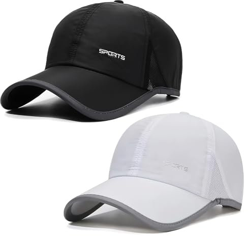 TAGVO 2 Pack Schnell Trocknend Baseballkappe, Einstellbare Sommermütze Herren Atmungsaktiv Basecap Sportkappe Leichte Faltbare Baseball Cap Sommer Sportmütze