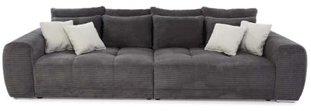 Big Sofa XXL 306 cm x 134 cm, bequeme Lounge Couch mit hochwertiger Federkernpolsterung, viele Kissen, Liegefläche 120 cm x 240 cm, modischer Cord-Bezug in Grau Anthrazit / 15171