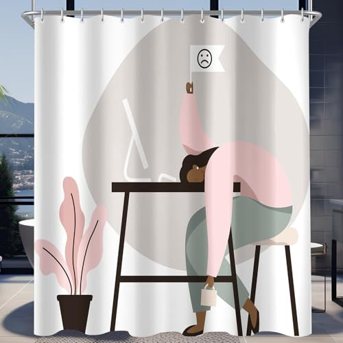 Lerores Duschvorhang 180x200cm Auf dem Tisch liegend, Beschwerter Saum Antischimme, Wasserabweisend, Waschbar Polyester Badevorhänge mit 12 Ösen und Duschvorhangringen für Badezimmer, Badewanne