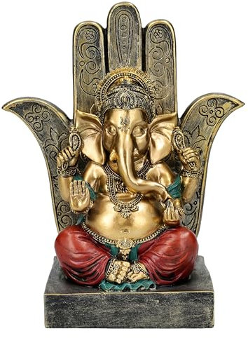 Ganesha Figur mit Hamsa Hand 18 cm, Hindu Gott Buddha Deko