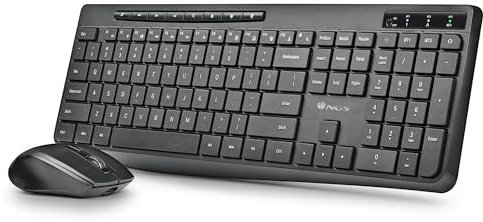 NGS Magic Kit French - Combo Silencioso de Teclado y Ratón Recargables en Idioma Francés AZERTY con 8 + 12 Teclas Multimedia, Multimodo (BT1+BT2+2.4Ghz) Teclas Perfil Bajo dpi Ajustable Windows macOS