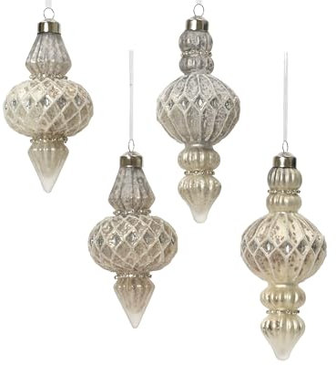 Christbaumschmuck Glas 16cm - Vintage Ornament zum Aufhängen - 1 Stück Sortiert - mit Glitzer - Weihnachtsbaum Anhänger für Weihnachten - Christbaumanhänger - Barockornament Perle