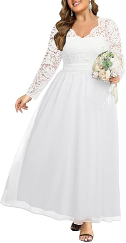 Talisea Brautkleider in Übergröße, Abendkleid, Abschlussball, elegant, formell, V-Ausschnitt, lange Ärmel, Spitze, Chiffon, langes Maxikleid