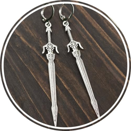 bySantana - 7cm Silber Schwert Ohrringe, Handgefertigt Fantasie Schmuck, Coole Geschenkidee, Mittelalter Dolch Ohrhänger (Creolen)