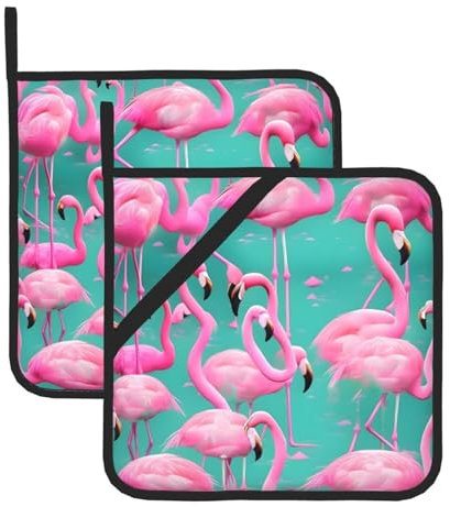 Bonito juego de alfombrillas aisladas con estampado de flamencos rojos, soportes para ollas para cocina, apto para microondas, horno y parrilla al aire libre