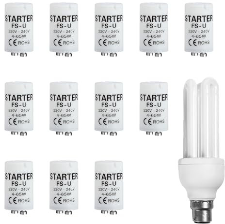 Eiaigky 12 Stück Starter Leuchtstoffröhre, Neonröhren Starter FS-U 4-65W 220-240V Zündstarter für Einzelschaltkreise für Leuchtstofflampen UV-Röhren Lampenfassungen für Haushalt Büro Garage Werkstatt