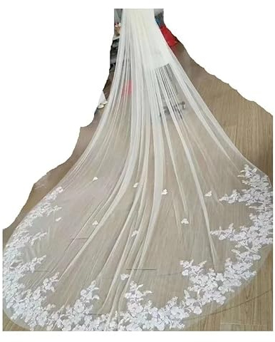 YETGFBH Brautschleier,Schleier Weiße Mantilla Hochzeitsschleier Lange Spitzenkante Brautschleier Mit Kamm Hochzeitszubehör Weiße Schleier Braut(F,250cm)