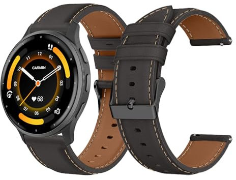 LanQii 22mm Correa de Piel Compatible con Garmin Venu 3 45mm/Venu 2/Vivoactive 4/Active, Suave Cuero Pulsera de Repuesto para Garmin Forerunner 265/Forerunner 255/Forerunner 255 Music, Negro