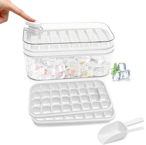 Ice Cube Tray,Food-Grade Ice Cube Moulds with Lid,Release All Ice Cubes in One Second,BPA-Free,64 Ice Cube Tray Square (White)