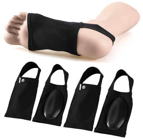XINIFOOT 2 Pairs Metatarsal Compression Arch Support Sleeves with Gel Pads – Pain Relief for Flat Feet & Plantar Fasciitis – Arch Brace for Men & Women (Black)