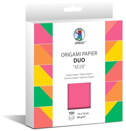 URSUS 22895599F - Origami Papier Duo Neon, 100 Blatt 80 g/m², Größe 15 x 15 cm, beidseitig farbiges Faltpapier in verschiedenen Farben, inkl. Faltanleitung