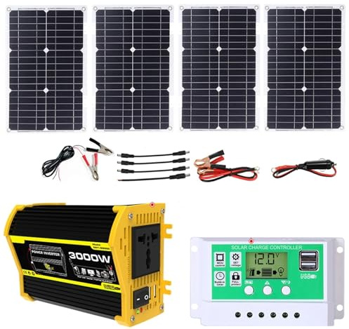 Kit De Panneaux Solaires 3000 Watt Avec Contrôleur Et Onduleur, Panneaux Solaires Réglables, Kit Système Solaire Domestique, Charge Rapide, Kit Complet De Panneaux Solaires Pour Camping-cars(Black,12V