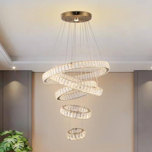 diisunbihuo 5-Ring LED Kristall-Kronleuchter Mehrfarbig | 5-Ring LED Kristall-Kronleuchter mit mehreren Lichtfarben und verstellbarer Höhe für Wohn- und Essbereiche