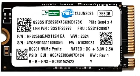 SIMPLETEK - SSD 256 Go M.2 2242 NVMe PCIe 4x4 hautes performances, mémoire flash 3D pour ordinateur portable ultra-fin et mini PC