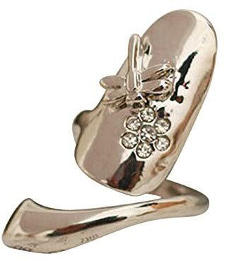 Women's 925 Silver Ring Bling Iced Out Fingernagelring für Frauen Fingerringe für Frauen Einzigartiger Fingernagel schützender Nagelkappen-Abdeckungsring Ringe Blumen (Silver, One Size)