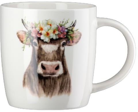 GILDE - 60851- Kaffeebecher, Kuh mit Blumenkranz, Adelheid, Porzellan, 9cm x 8,5cm, 380ml