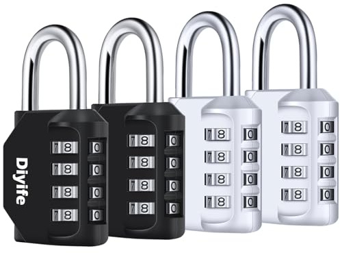 Combination Padlock, [4 Pack] Diyife 4 Digit Lock Combination, Padlock Weatherproof Outdoor for School Gym Locker, Shed, Fence, Hasp, Garage(Black&Silver)