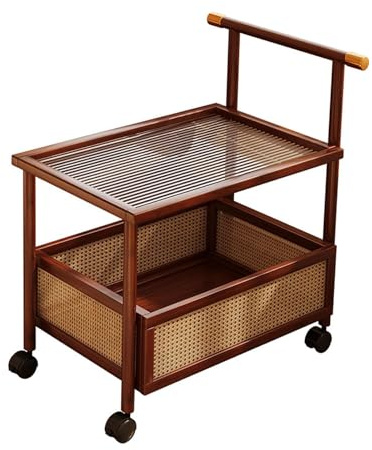 PawwJoy Mehrzweckwagen mit Rollen, kleiner Beistelltisch, Organizer, Sofa-Beistelltisch für Liege, mobiler Aufbewahrungswagen mit Rattan-Design, 50 x 40 x 70 cm