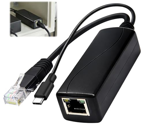 Gigabit Type C PoE Splitter 5V 3A, PoE Splitter Adapter nach IEEE 802.3af | 10 100 1000 Mbps Power Over Ethernet Splitter mit RJ45 Port and TypeC Port für USB C Geräte Pi 4B 4B+