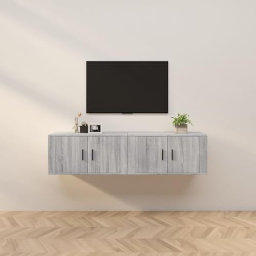 Mimdixy Lot de 2 armoires TV, meuble bas, table de salon, meuble TV, armoires murales TV, gris, 80 x 34,5 x 40 cm, pour appartement, couloir, montage facile