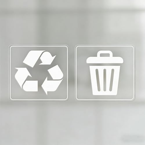 20pcs Recycling Stickers for Bins,Recycle and Trash Sign Decals,Removable Clear Durable Vinyl for Office/Restaurant/Retail Doors