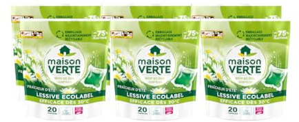 Maison Verte - Lessive Capsule - Parfum Fraîcheur d'Ete - Lessive Détachante - Spécial Peaux Sensibles - Efficace dès 20°C - 5 Enzymes Actives d'Origine Naturelle - Sans Conservateurs - 120 Lavages