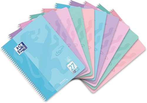 Oxford Touch Collegeblock A4 mit Doppelrand, 80 Blatt (Pastellflieder, pastellblau, pastellrosa, pastellgrün, pastellkoralle, 10er Pack, liniert)