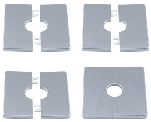 Wcawnlt Rosace Mitigeur Douche 22mm, Cache Tuyau Radiateur Carré, Plaque Murale Autocollante pour Trou de Mur, Finition Chromée Argent, Lot de 4 Pièces pour Robinet de Cuisine et Salle de Bain