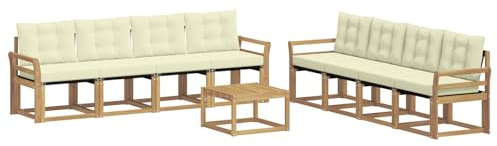 vidaXL Outdoor-Sofagarnitur mit Kissen 9 pcs Weiß und Creme, Moderne Garten-Couch, tolles Set für Bequeme Lounge, langlebige Möbel, stylische Terrasse