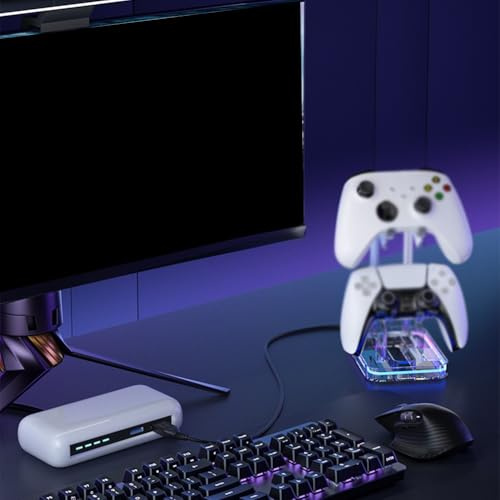 Hoppipola Supporto doppio per controller PS5, Xbox, Switch Pro, PS4, PS3, PS2, in acrilico trasparente, con base in ABS, accessorio da gioco salvaspazio