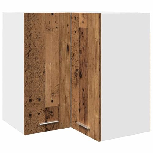 QJBSAVVA Armadio angolare Lyon, effetto legno anticato, 57 x 57 x 60 cm, armadio angolare sospeso con anta e 2 scomparti, armadio da cucina salvaspazio per stoviglie e utensili da cucina