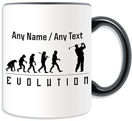 UNIGIFT Personalised Gift - Golf Mug (Evolution Design Color) Any Name Message on Unique - Team Player Outline Contour Olympic Game Sport Golfer Swing Club R&A USGA Driver Iron Ball Tee Course