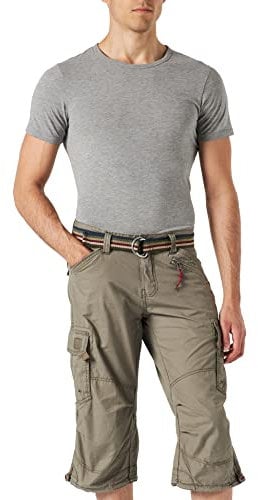 Timezone Herren Shorts Loose Miles 3/4 Cargo incl. Belt, Grau (Military 6168), W32