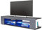 Vladon Lowboard Movie, TV-Kommode mit 4 offenen Fächern und Zierleisten, Schwarz matt/Grau Hochglanz, inkl. LED-Beleuchtung blau (134 x 29 x 39 cm)